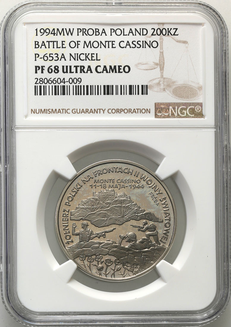 III RP. PRÓBA Nikiel 200.000 złotych 1994 Monte Casino NGC PF68 ULTRA CAMEO